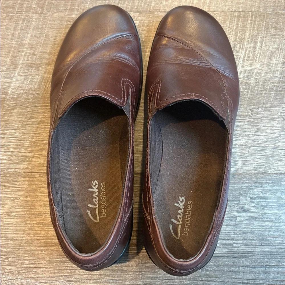 Clarks Womens May Poppy Loafer Women’s 8 Brown Leather Wedge Heel